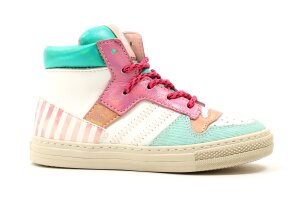 Rondinella basketters, wit/turquoise/roze (maat 25-36)