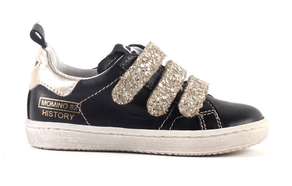 Momino sneakers velcro - zwart glitter goud (maat 26-38)