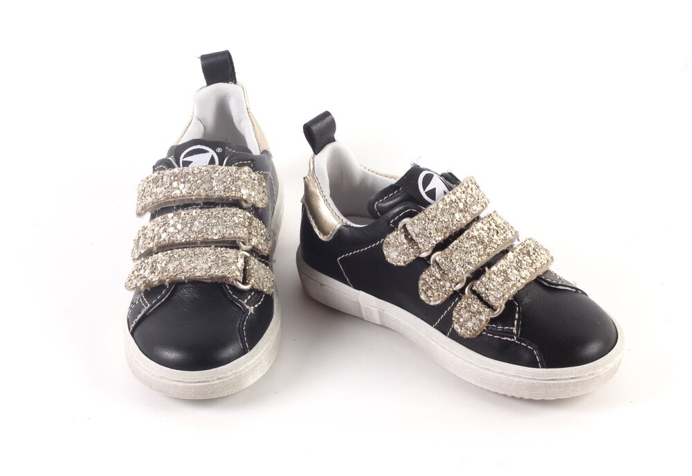 Momino sneakers velcro - zwart glitter goud (maat 26-38)