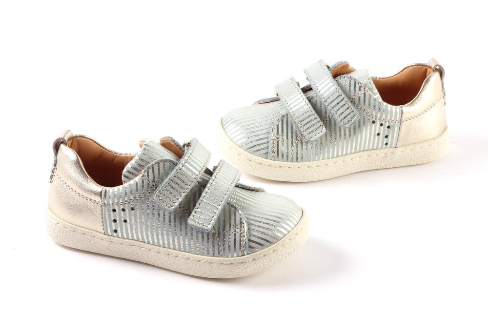 Ocra sneakers streepjes - muntblauw goud (maat 23-32)