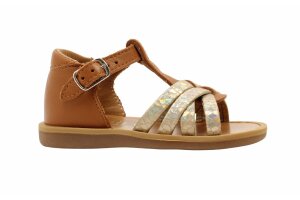 Pom d'Api sandaaltje, cognac shiny zilver (maat 20 -27)