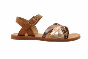 Pom d'Api sandaal, cognac/goud/leopard  (maat 27-38)