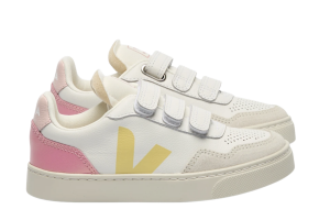 Veja sneakers V90, wit/geel/roze (maat 22-35)