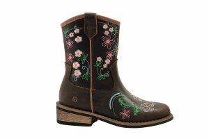 Shoesme cowboylaarsje, donkerbruin  flowers  (maat 26-35)