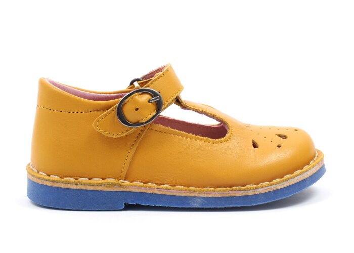 Petasil ballerina - okergeel met blauwe zool (maat 24-30)